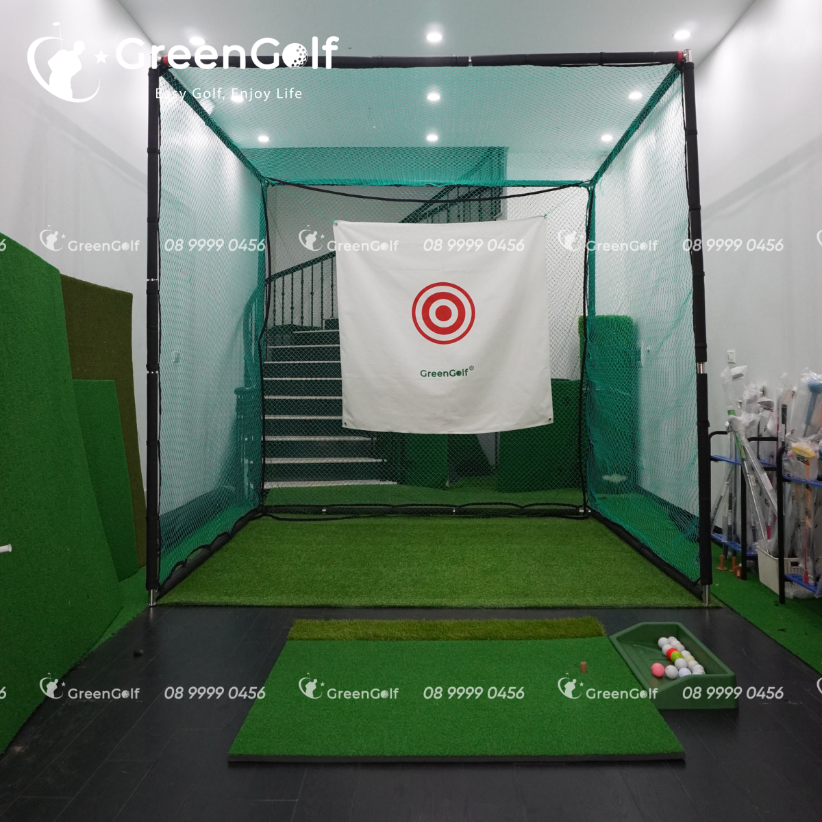 Combo khung 2,5x2,5x2,5 + thảm swing 1.2x1.2 thảm cỏ 2.5x2.5 - 30 bóng golf CBKL7