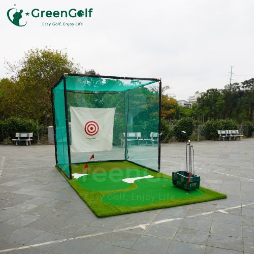 Combo Khung tập golf 2.5m x 2.5m x 2.5m, thảm golf 2.5m x 5.5m, máy nhả bóng bán tự động cao cấp chất lượng, tập luyện tại nhà hiệu quả. CBKL17
