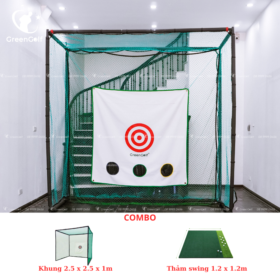 Combo Khung Tập Golf KT 2.5*2.5*1m + Thảm Tập Golf Swing 1.2mx1.2m - CBKL5.5