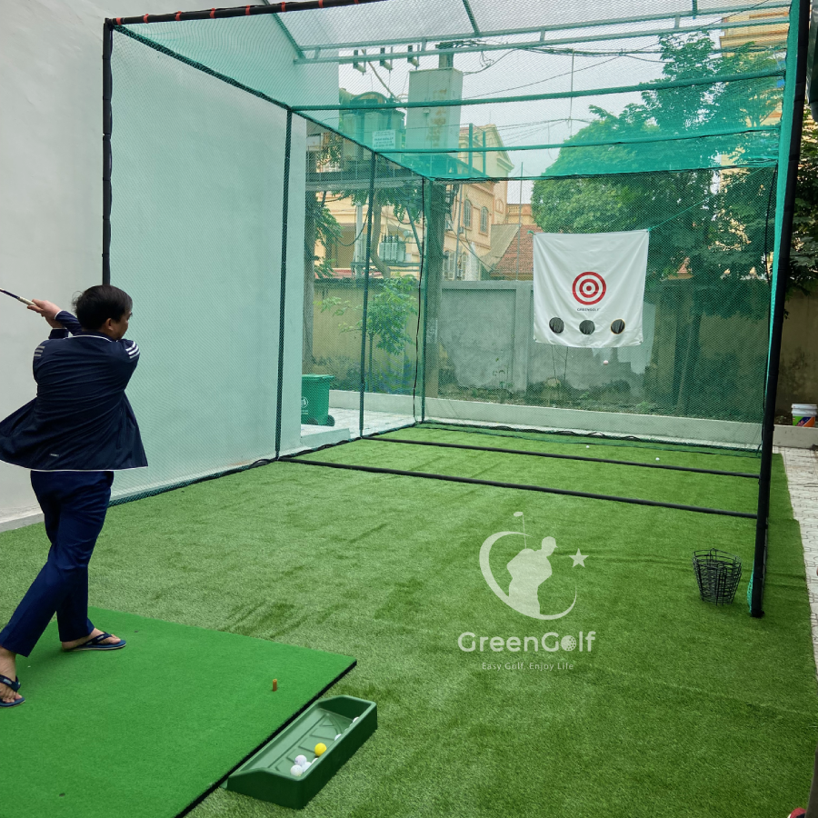 Combo Khung 8x5x4 + thảm cỏ nhân tạo + thảm swing + khay bóng + rổ bóng + giỏ chip + bóng _ CBKL 35