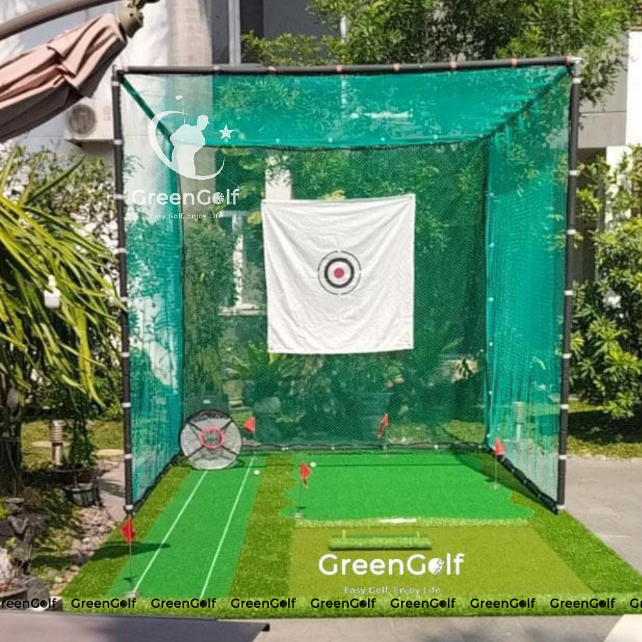 Combo Khung Tập Golf KT 3x3x3m + Thảm Tập Golf 3x5m Ba Chức Năng Swing, Put, Chip Mẫu 3 Khoang