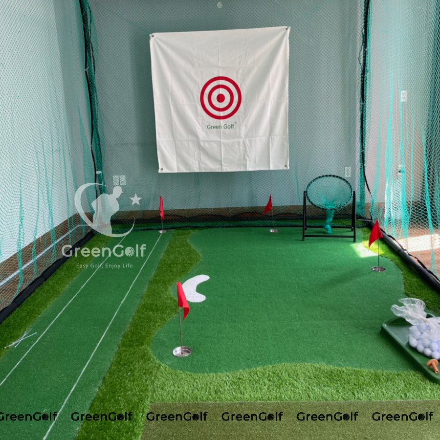 Combo Khung Tập Golf KT 3x3x3m + Thảm Tập Golf 3x5m Ba Chức Năng Swing, Put, Chip Mẫu 3 Khoang