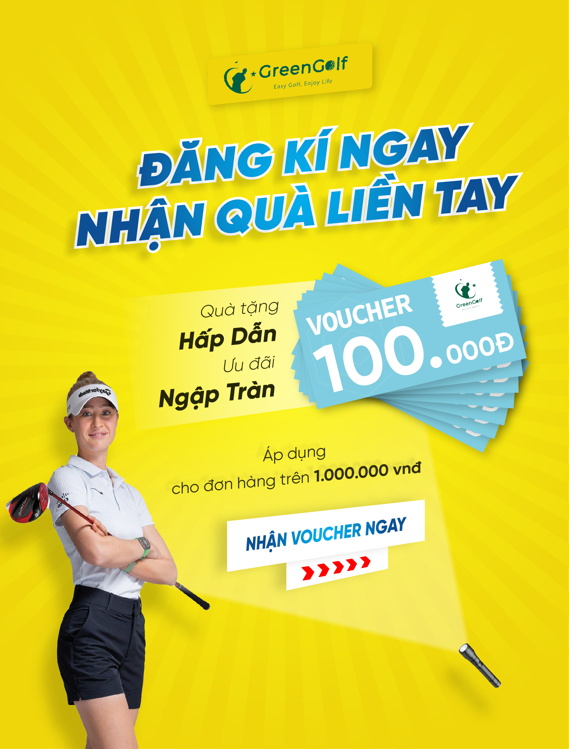 Voucher sẽ được GreenGolf gửi trực tiếp vào số điện thoại bạn cung cấp (Áp dụng  cho đơn hàng trên 1.000.000VNĐ)