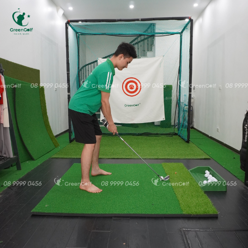 Combo khung tập golf kích thước 2.5 x 2.5 x1 + thảm swing 1.5 x 1.5m + thảm cỏ trải sàn 2.5 x1m + khay đựng bóng nhựa kèm 25 bóng - CBKL7