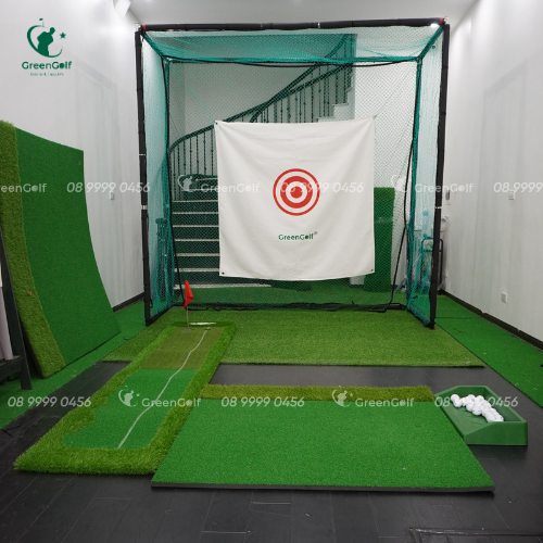 Combo khung  tập golf kích thước 2.5 x2.5 x1 + thảm swing 1.2 x 1.2m + thảm put 0.5 x3m + thảm cỏ trải sàn 2.5 x1m + khay nhựa kèm 25 bóng golf -CBKL9