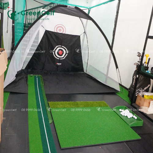 Combo Lều Tập Golf 2X3m + Thảm Tập Swing 1.2X1.2m + Put nhựa + Khay bóng + 25 bóng golf trắng mới