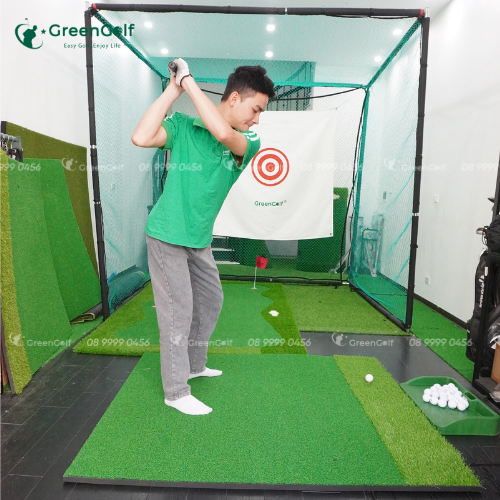 Combo Khung Tập Golf KT 2.5*2.5*2.5m + Thảm Tập Golf 1.5x1.5 + Thảm putting golf 1.5x3m + Khay Nhựa Đựng Bóng + 25 Bóng Mới + Cỏ Trải Sàn_ CBKL11
