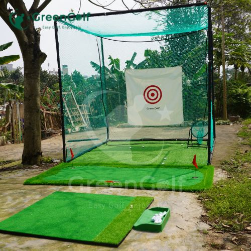Combo Khung Tập Golf 3x3x3 +  Thảm Put 1,5m x 3m + Thảm Swing 1,5m x 1,5m + Khay Đựng Bóng Cao Su + Giỏ Chip Xanh + Thảm Cỏ 3x3 + 25 Bóng Golf  - CBKL13