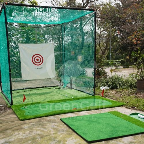 Combo Khung Tập Golf 3x3x3 +  Thảm Put 1,5m x 3m + Thảm Swing 1,5m x 1,5m + Khay Đựng Bóng Cao Su + Giỏ Chip Xanh + Thảm Cỏ 3x3 + 25 Bóng Golf  - CBKL13