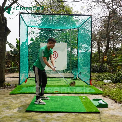 Combo Khung Tập Golf 3x3x3 +  Thảm Put 1,5m x 3m + Thảm Swing 1,5m x 1,5m + Khay Đựng Bóng Cao Su + Giỏ Chip Xanh + Thảm Cỏ 3x3 + 25 Bóng Golf  - CBKL13
