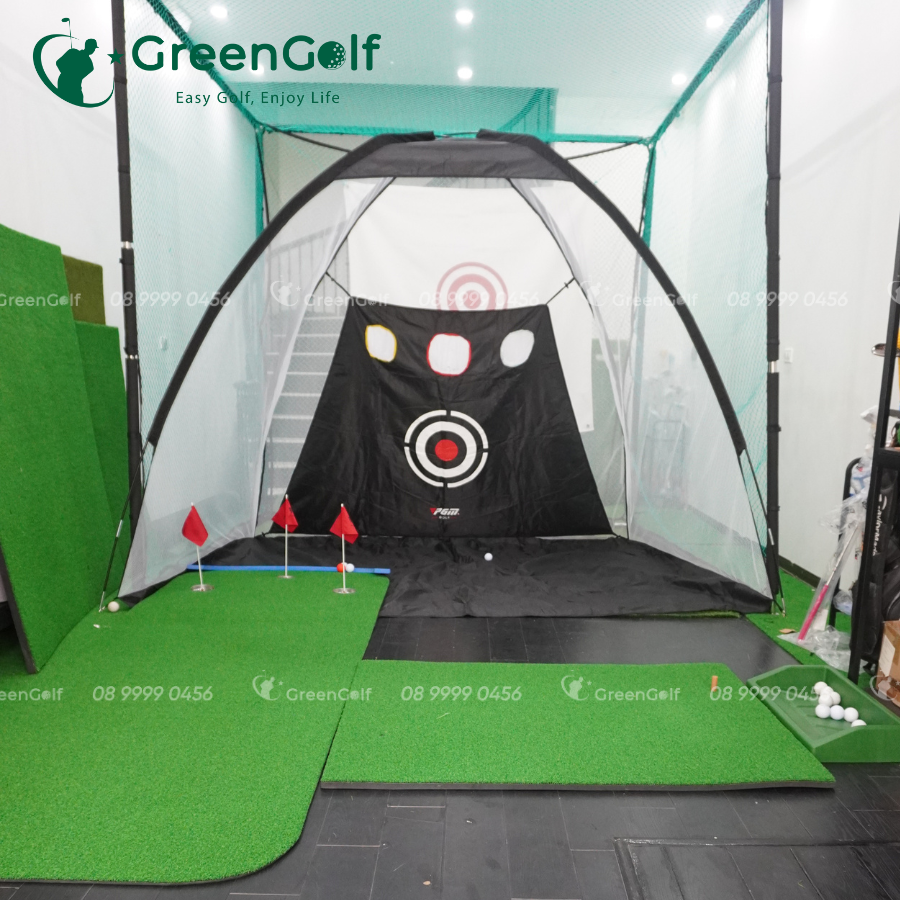 Combo Lồng Tập Golf  2m x 3m có chip + Thảm Putt 3 Lỗ + Thảm Swing 1m x 1,25m + Khay Nhựa + 25 bóng  - CBLT4400