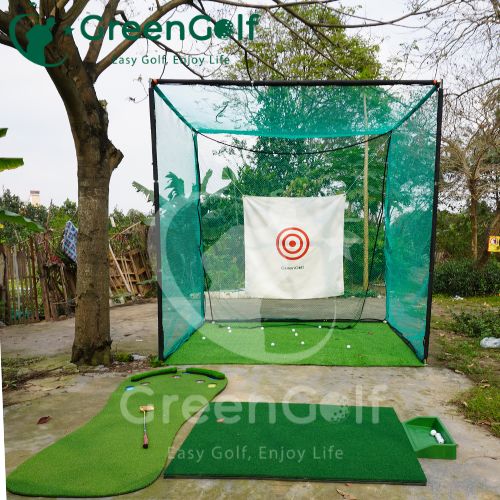 Combo Khung Tập Golf 3x3x3 + Thảm Swing  Golf 3D 1.5x1.5 +  Thảm Put Bàn Chân + Khay Nhựa - CBKL12