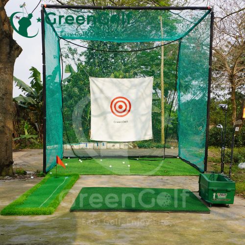Combo Khung Tập Golf 3x3x3 + Thảm Swing  3D 1.5x1.5 + Thảm Put 0.75m x 3m +  Máy nhả  bóng + Thảm Cỏ Nhân Tạo 3m x 3m - CBKL14.5