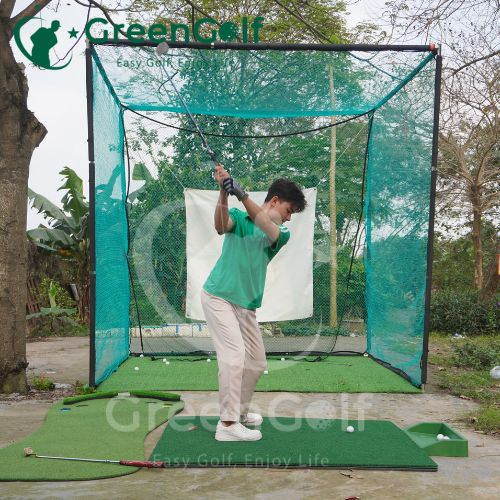 Combo Khung Tập Golf 3x3x3 + Thảm Swing  Golf 3D 1.5x1.5 +  Thảm Put Bàn Chân + Khay Nhựa - CBKL12